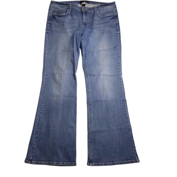 White House Black Market Womens Flare Leg Contour Jeans 14 Medium Wash Mid Rise - Picture 5 of 9